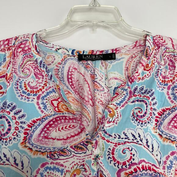 Lauren Ralph Lauren Colorful Paisley Button Down Blouse size Large - Picture 2 of 16